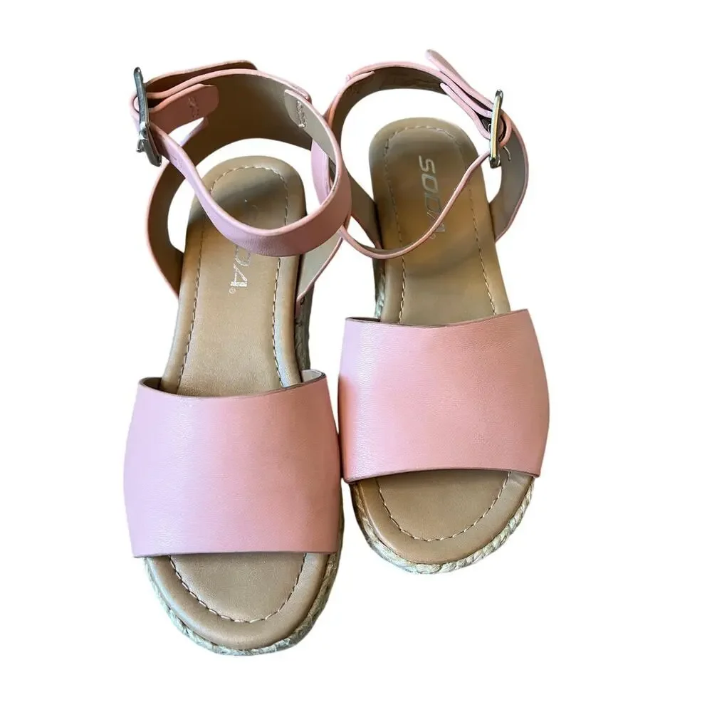 Girls Soda Topic Open Toe Espadrille Sandal, Pink, Size 1, Buckle, Ankle Strap
